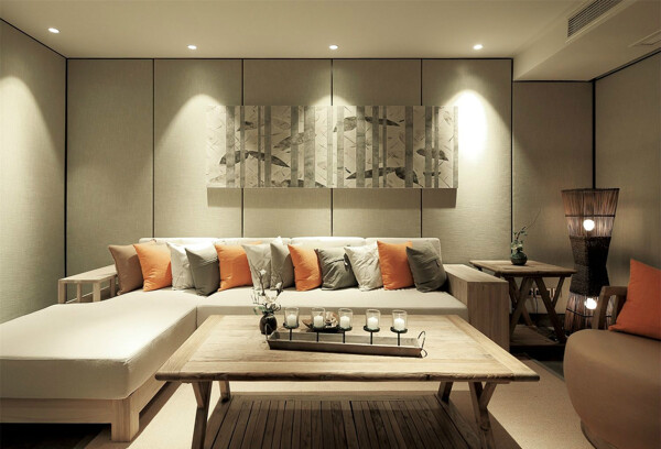 中式简约素雅风格客厅背景墙效果图