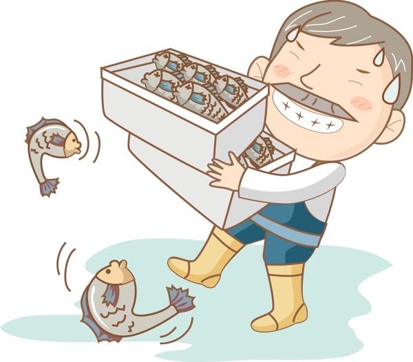 卡通捕魚的爺爺