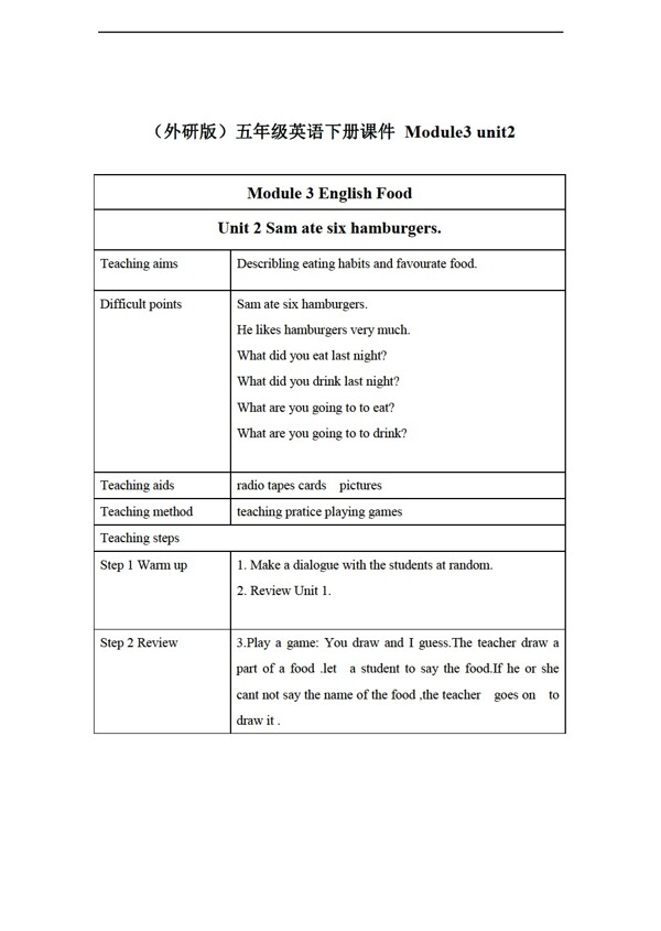 五年級下英語下冊教案module3unit2