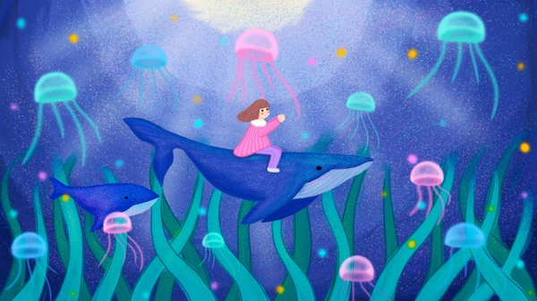 鲸鱼与女孩遨游于海
