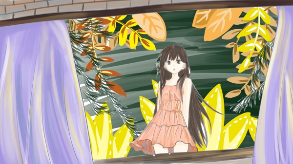 窗台的少女