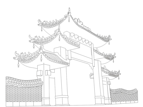 古建筑線描圖圖片