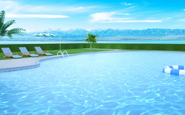 夏季泳池海水蓝天白云背景素材