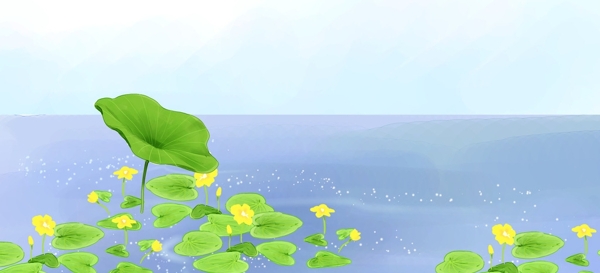 池塘荷花插畫
