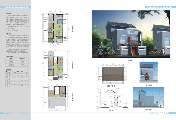 三层坡屋顶农村房屋建筑设计方案附效果图nbsp9x17