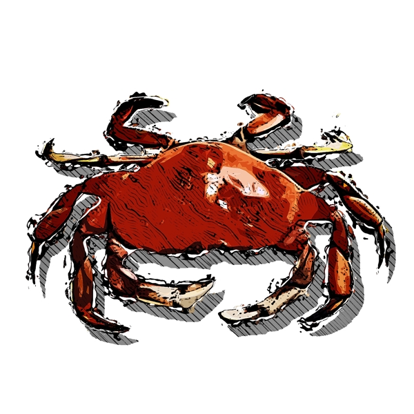 泼墨效果漫画风格整只螃蟹图