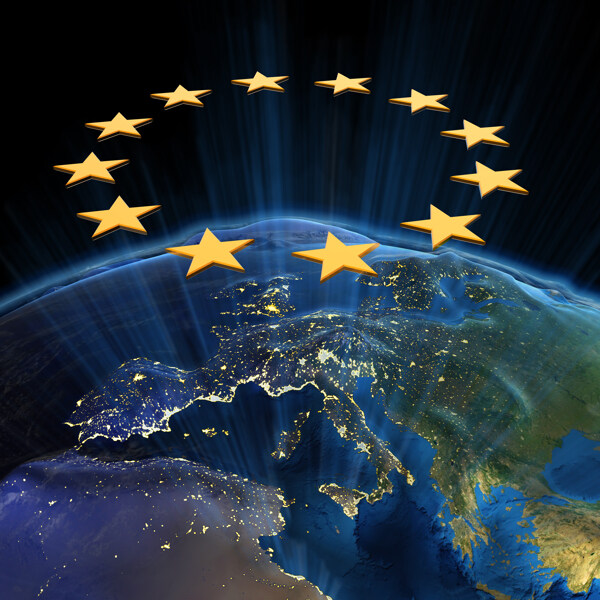 地球上的欧洲大陆和欧盟标志图片