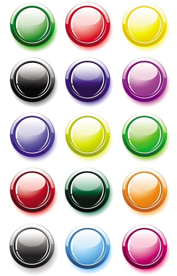 多色彩圆形水晶按钮矢量素材