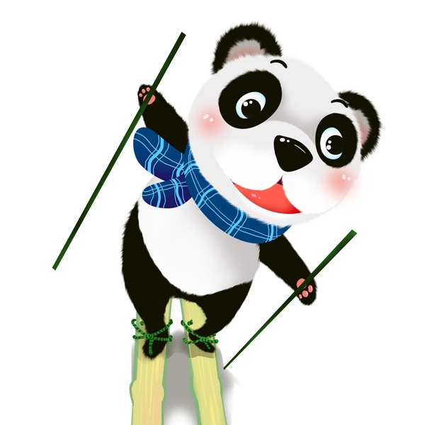 滑雪的熊猫手绘设计