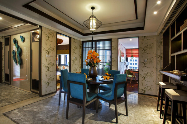 现代热带风情客厅蓝色椅子室内装修效果图
