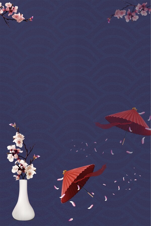 莫兰迪中国风纸伞花瓶海报