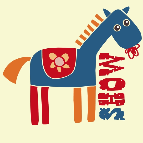 印花矢量圖可愛卡通卡通動(dòng)物馬英文免費(fèi)素材
