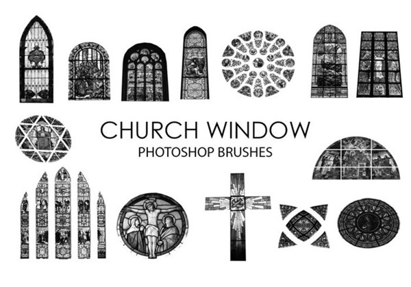 教堂彩色玻璃窗户Photoshop笔刷素材下载
