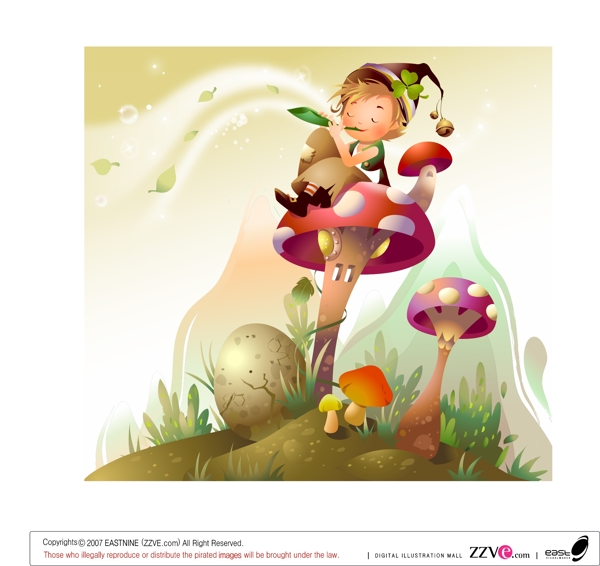 蘑菇上的小女孩韩国Zzve矢量图