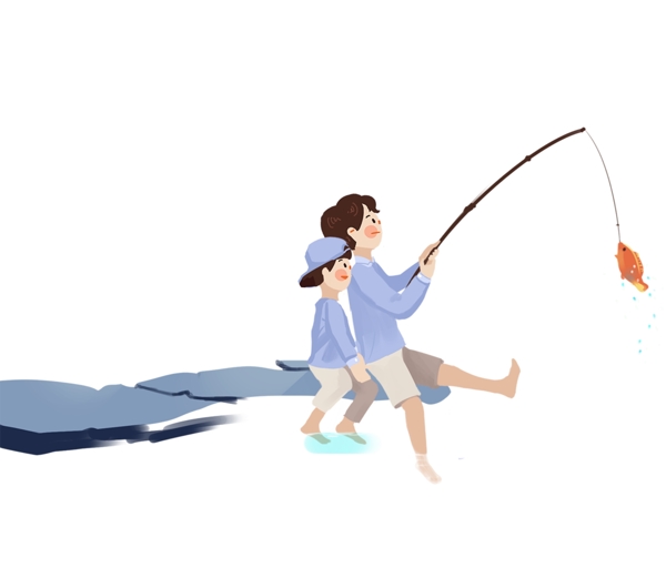 男孩女孩钓鱼插画