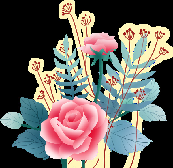 花朵插画卡通装饰点缀海报素材