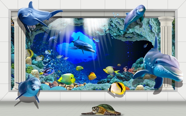 3D立体效果海底世界背景墙图片