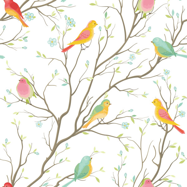 清新素雅鸟类壁纸图案装饰设计