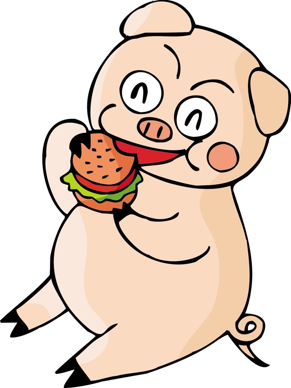 卡通生肖猪年素材小猪吃汉堡矢量图73
