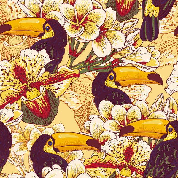 橙色艳丽啄木鸟壁纸图案装饰设计