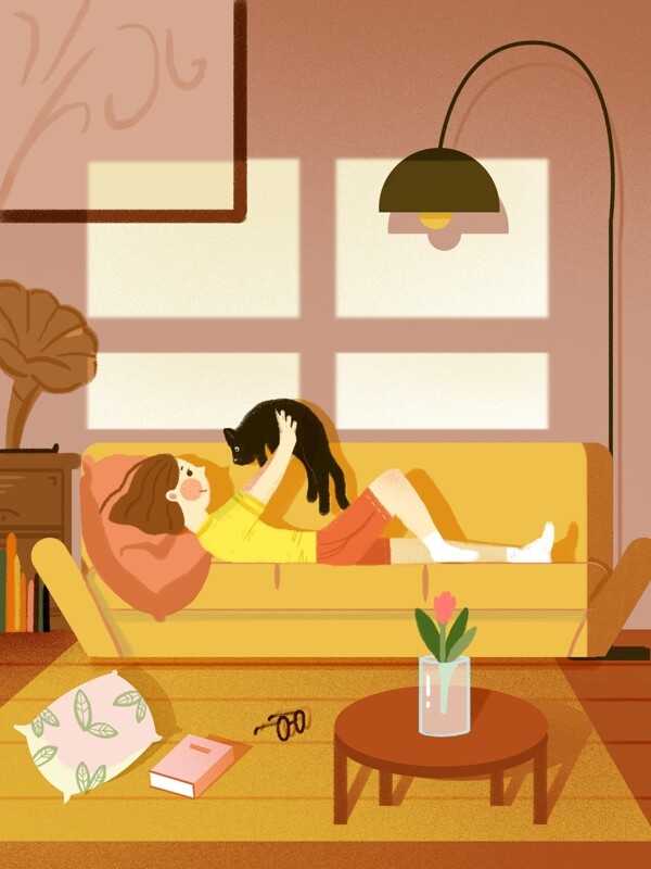 溫馨的午后萌寵插畫