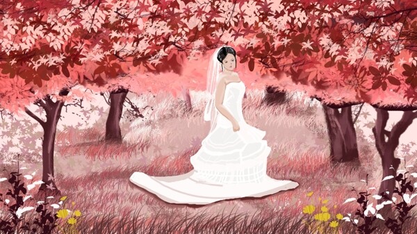 粉色婚礼场景插画