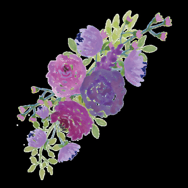 紫色茂盛花卉卡通透明素材
