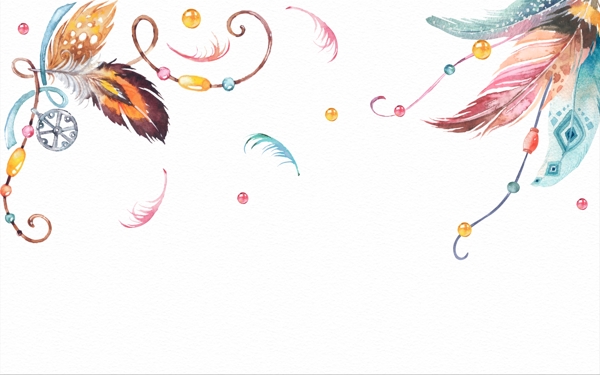 手绘儿童房客厅彩色羽毛印第安风装饰背景墙
