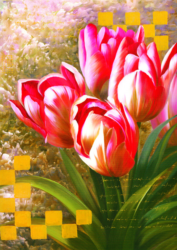 郁金香花朵油画图片