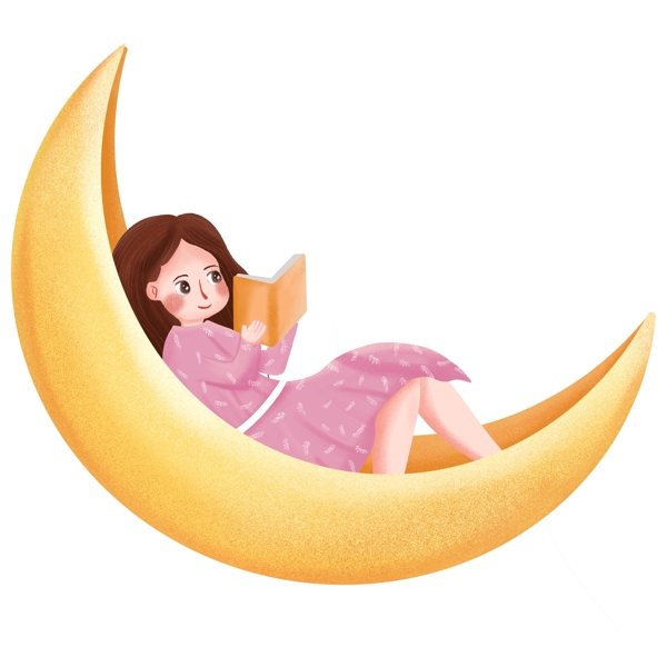 躺在月亮上看书的女孩设计元素