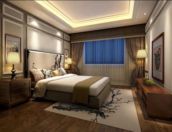 美式清新浅褐色地板卧室室内装修效果图