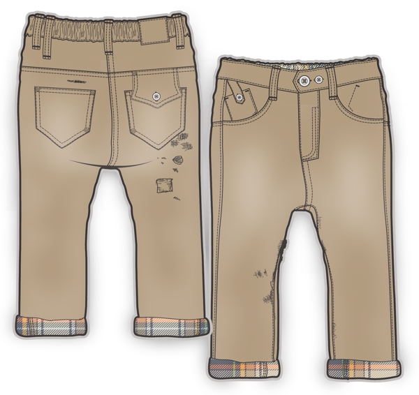 咖啡色牛仔裤秋冬款服装设计男孩矢量素材