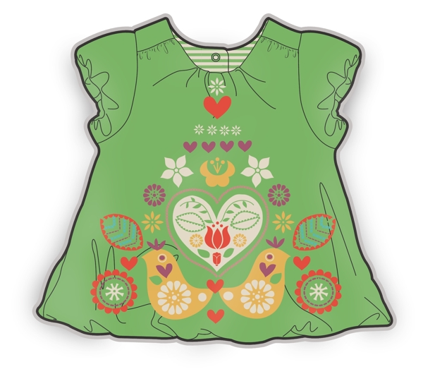 绿色短袖女宝宝服装设计彩色矢量原稿
