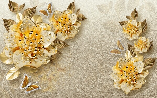 3D奢侈浮雕珠宝花朵