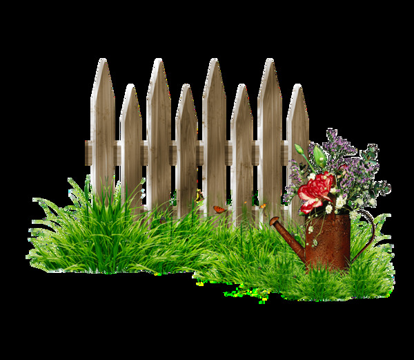 欧式篱笆浇花水壶png元素