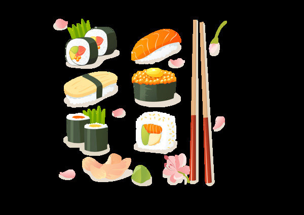 簡(jiǎn)約手繪壽司料理美食裝飾元素
