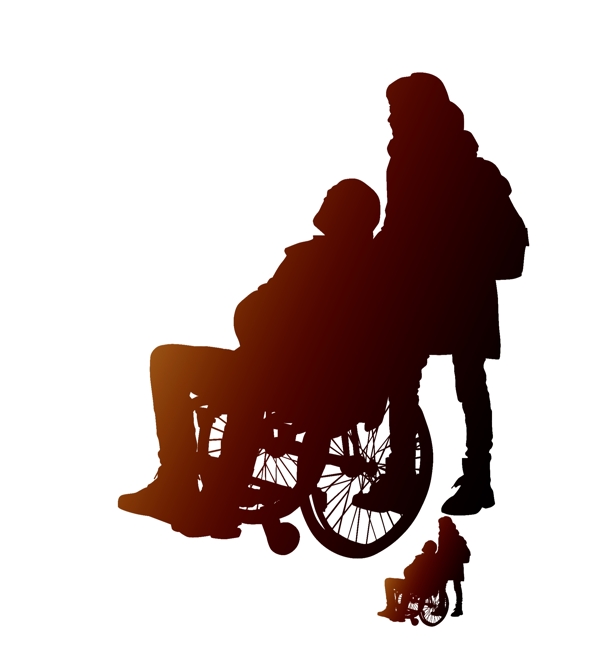 老人坐轮椅父女女性推轮椅