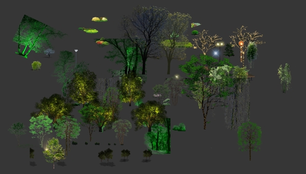 夜景树木效果素材亮化图片