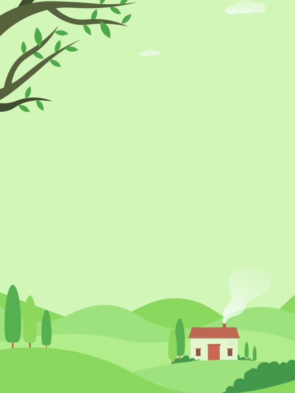 卡通写实乡间小屋自然绿色背景图