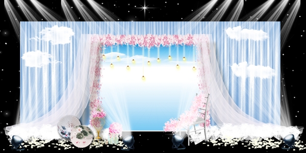 蓝色樱花拱门系列婚礼照片墙背景墙效果图