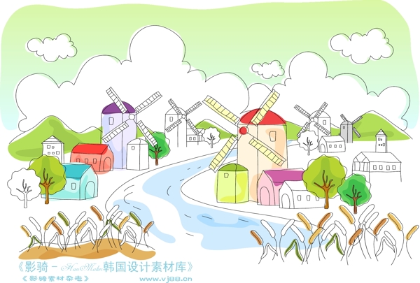 兒童線條插畫小孩游玩卡通童話韓國花紋時尚花紋底紋矢量素材矢量圖片HanMaker韓國設(shè)計素材庫