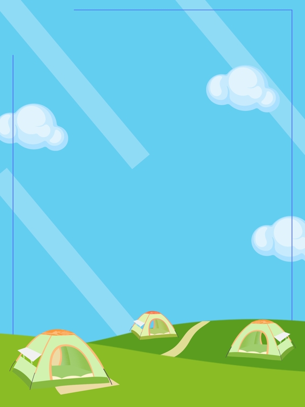蓝色卡通可爱团建露营背景