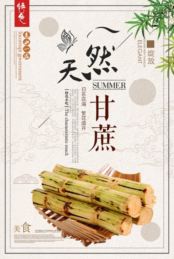 简约中国风甘蔗美食美味海报