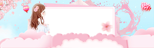 卡通女孩画画banner背景素材