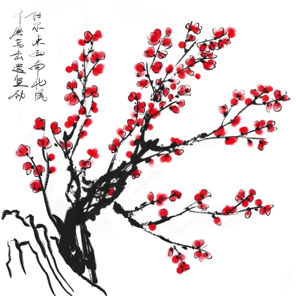 手绘中国风水墨国画梅花插画装饰素材