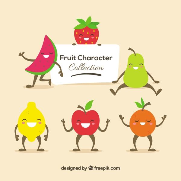 手绘风格带表情的水果插图