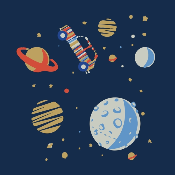 印花矢量圖卡通卡通靜物星球車免費素材