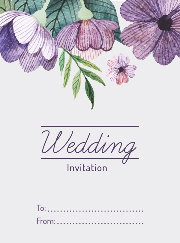 紫色水彩花卉婚庆邀请卡