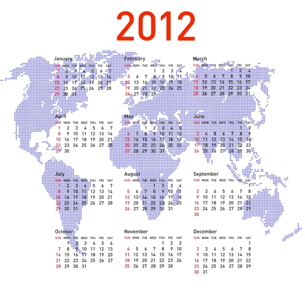 2012世界地圖矢量日歷