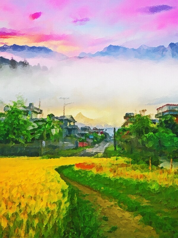 田野风景油画